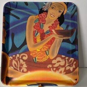 Hawaiian Trinket Dish Tray Italy Melamine Maui Hawaii Woman Lei Colorful EUC